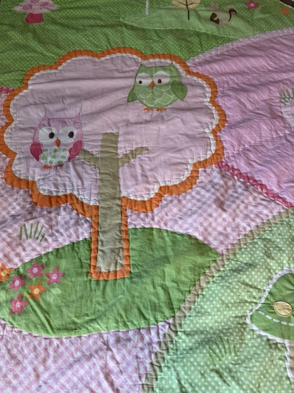 Circo Love N’ Nature Forest Friends Twin Size Quilt Pink Green Mushrooms Owl Y2K
